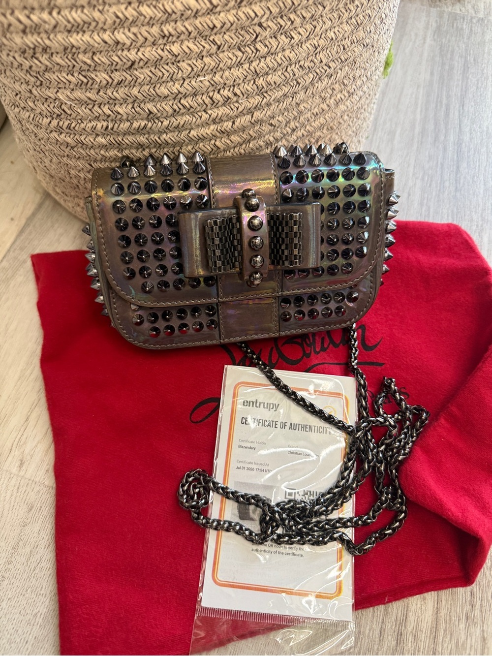 Christian Louboutin Sweet Charity Small Spiked Crossbody Bag Entrupy COA